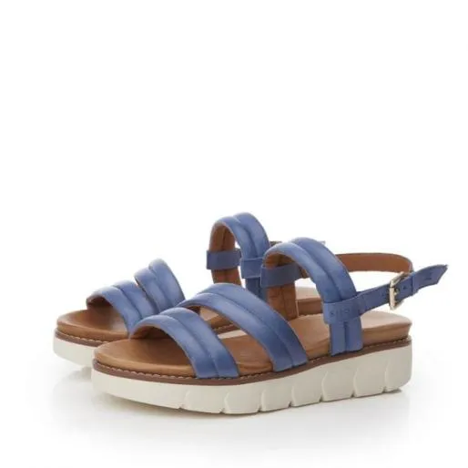 Sh Isadora Blue Leather Women Moda In Pelle Wedge Sandals