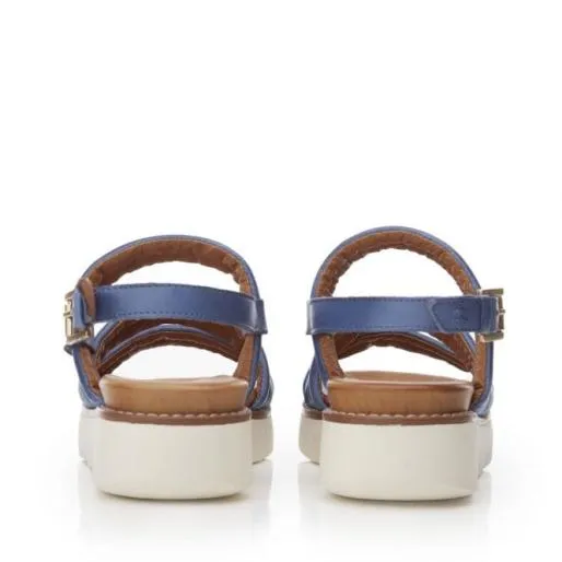 Sh Isadora Blue Leather Women Moda In Pelle Wedge Sandals