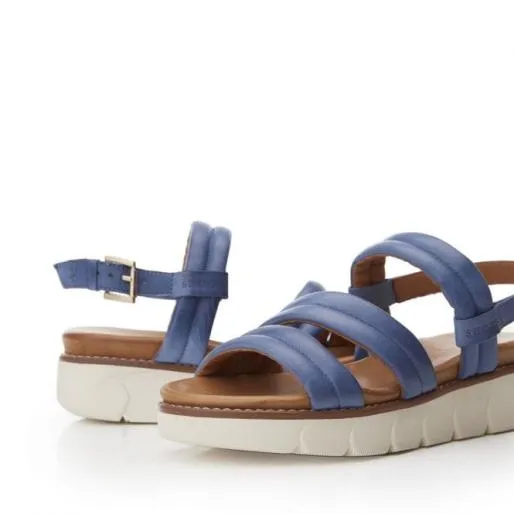 Sh Isadora Blue Leather Women Moda In Pelle Wedge Sandals