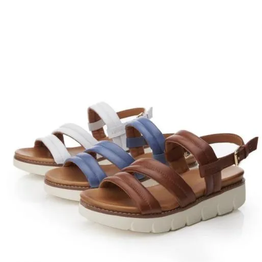 Sh Isadora Blue Leather Women Moda In Pelle Wedge Sandals