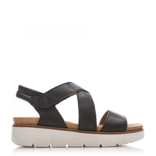 Sh Istria Black Leather Women Moda In Pelle Flat Sandals