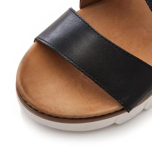 Sh Istria Black Leather Women Moda In Pelle Flat Sandals Sh Istria Black Leather Women Moda In Pelle Flat Sandals