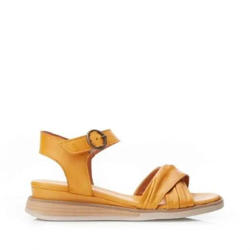 Sh Ivanna Mustard Leather Women Moda In Pelle Flat Sandals