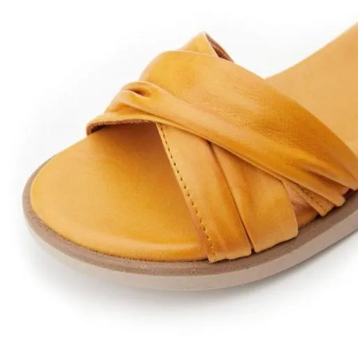 Sh Ivanna Mustard Leather Women Moda In Pelle Flat Sandals Sh Ivanna Mustard Leather Women Moda In Pelle Flat Sandals
