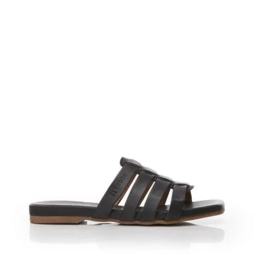 Sh Ivory Black Leather Women Moda In Pelle Flat Sandals Sh Ivory Black Leather Women Moda In Pelle Flat Sandals