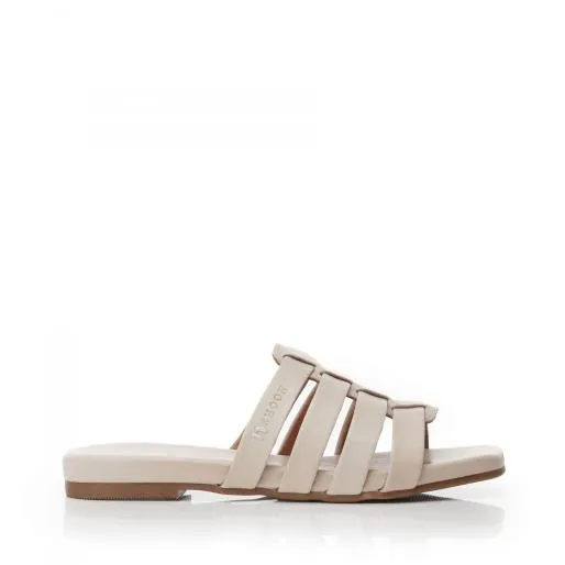 Sh Ivory Cream Leather Women Moda In Pelle Flat Sandals