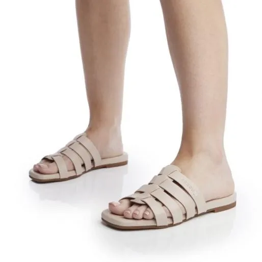 Sh Ivory Cream Leather Women Moda In Pelle Flat Sandals