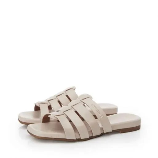 Sh Ivory Cream Leather Women Moda In Pelle Flat Sandals