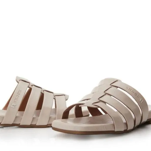 Sh Ivory Cream Leather Women Moda In Pelle Flat Sandals