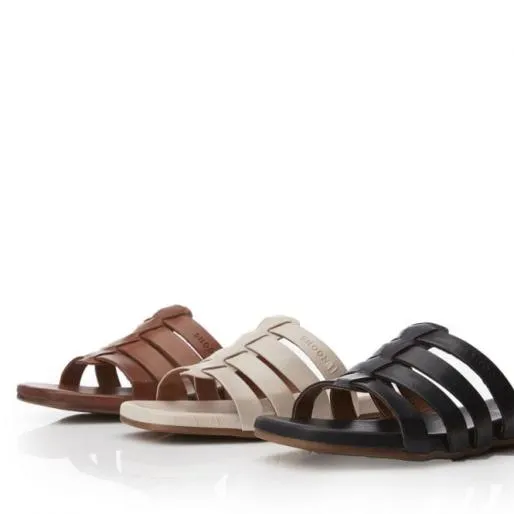Sh Ivory Cream Leather Women Moda In Pelle Flat Sandals