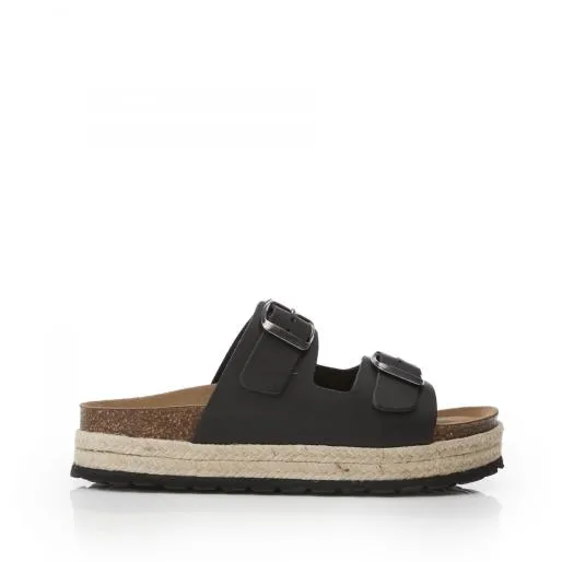 Sh Palma 2 Black Leather Women Moda In Pelle Flat Sandals