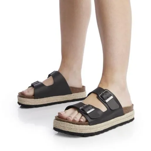 Sh Palma 2 Black Leather Women Moda In Pelle Flat Sandals Sh Palma 2 Black Leather Women Moda In Pelle Flat Sandals