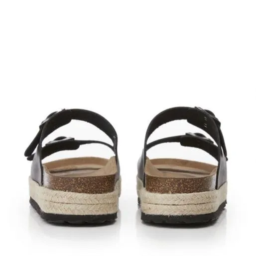 Sh Palma 2 Black Leather Women Moda In Pelle Flat Sandals Sh Palma 2 Black Leather Women Moda In Pelle Flat Sandals
