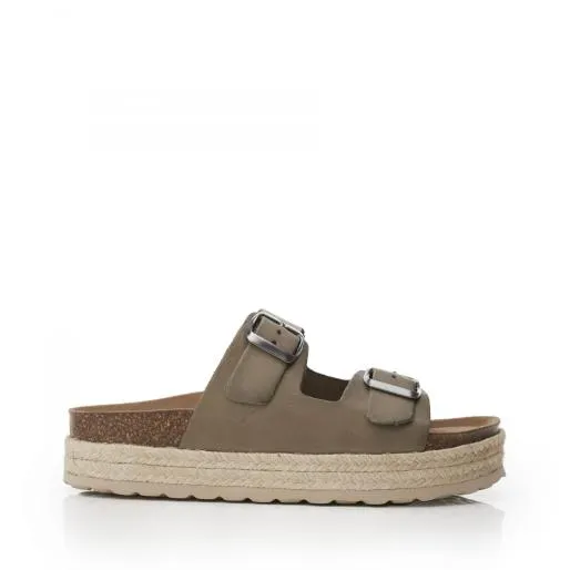 Sh Palma 2 Khaki Leather Women Moda In Pelle Flat Sandals