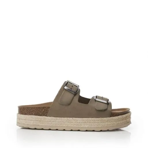 Sh Palma 2 Khaki Leather Women Moda In Pelle Flat Sandals