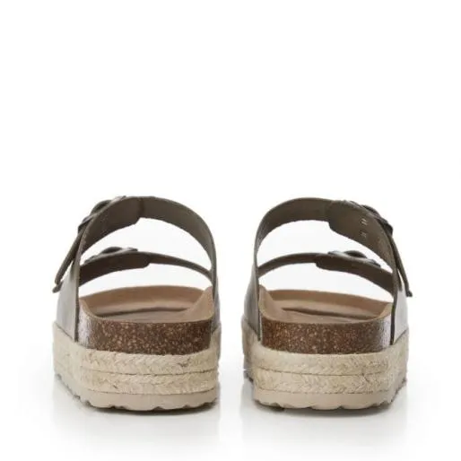 Sh Palma 2 Khaki Leather Women Moda In Pelle Flat Sandals