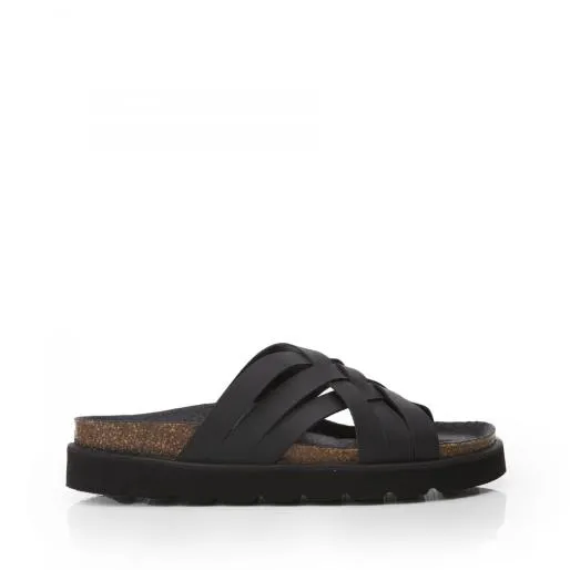 Sh Piazza Black Leather Women Moda In Pelle Slider Sandals