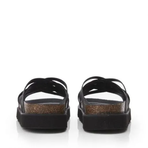 Sh Piazza Black Leather Women Moda In Pelle Slider Sandals
