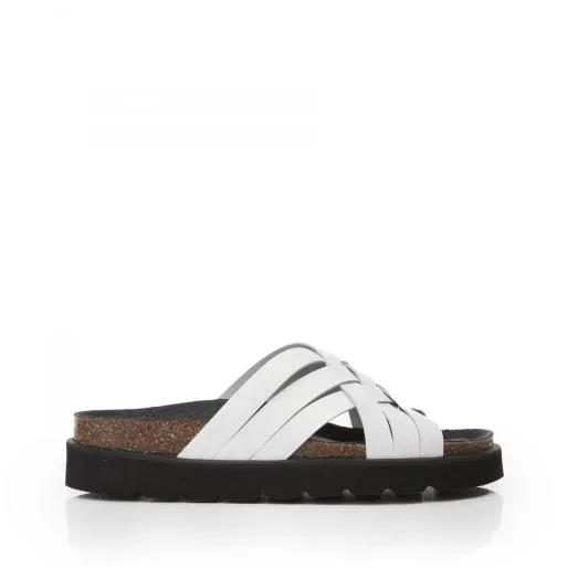 Sh Piazza White Leather Women Moda In Pelle Slider Sandals