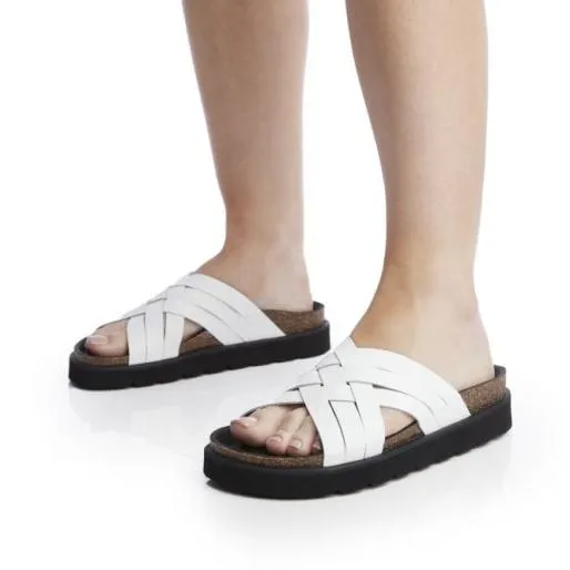 Sh Piazza White Leather Women Moda In Pelle Slider Sandals Sh Piazza White Leather Women Moda In Pelle Slider Sandals