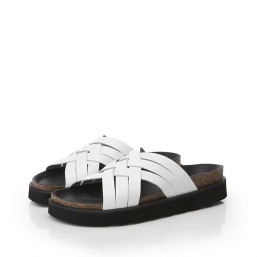 Sh Piazza White Leather Women Moda In Pelle Slider Sandals Sh Piazza White Leather Women Moda In Pelle Slider Sandals