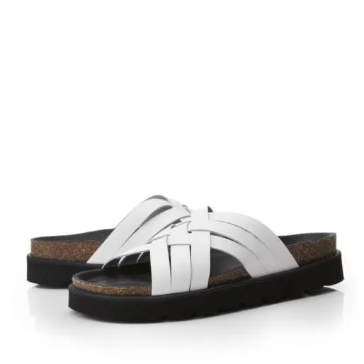 Sh Piazza White Leather Women Moda In Pelle Slider Sandals Sh Piazza White Leather Women Moda In Pelle Slider Sandals