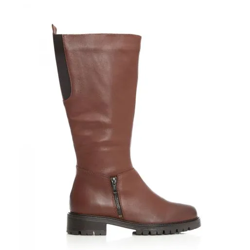Sh Robyn Tan Leather Women Moda In Pelle Knee High Boots