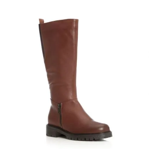 Sh Robyn Tan Leather Women Moda In Pelle Knee High Boots