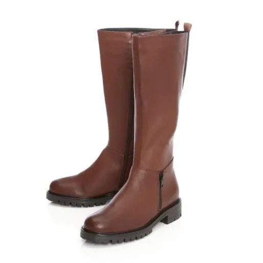 Sh Robyn Tan Leather Women Moda In Pelle Knee High Boots
