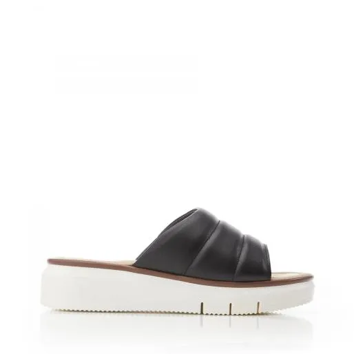 Sharay Black Leather Women Moda In Pelle Slider Sandals