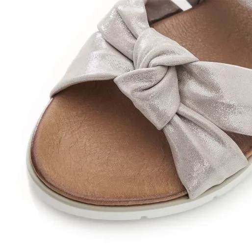 Shimmer Taupe Metallic Leather Women Moda In Pelle Flat Sandals