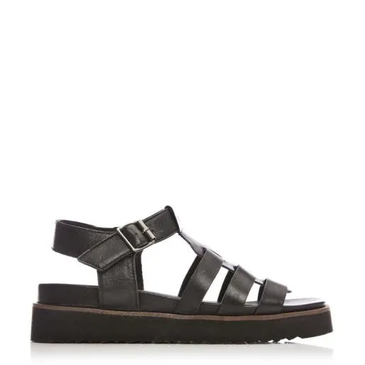 Shipahoy Black Leather Women Moda In Pelle Flat Sandals