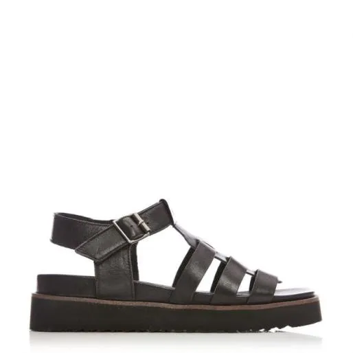 Shipahoy Black Leather Women Moda In Pelle Flat Sandals