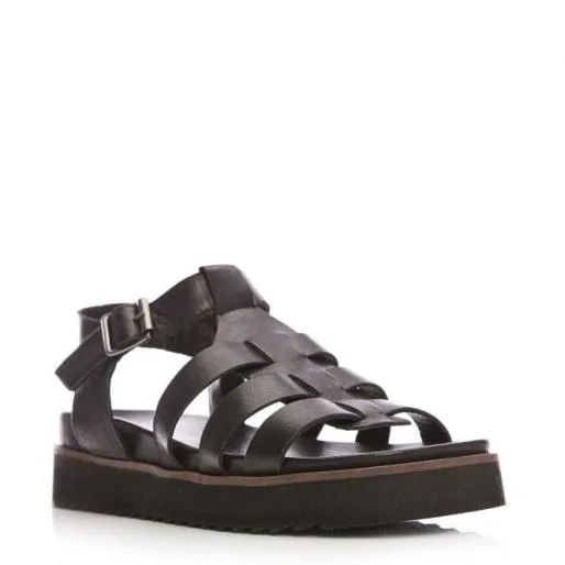 Shipahoy Black Leather Women Moda In Pelle Flat Sandals