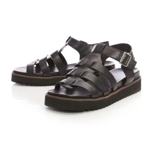 Shipahoy Black Leather Women Moda In Pelle Flat Sandals