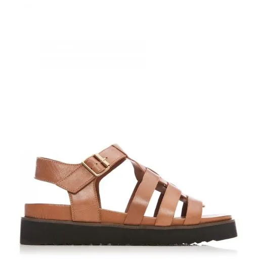 Shipahoy Tan Leather Women Moda In Pelle Flat Sandals