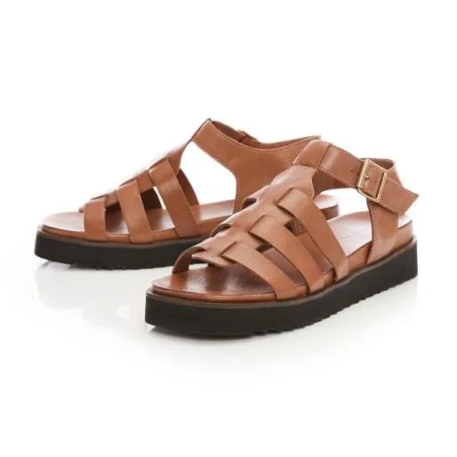 Shipahoy Tan Leather Women Moda In Pelle Flat Sandals Shipahoy Tan Leather Women Moda In Pelle Flat Sandals