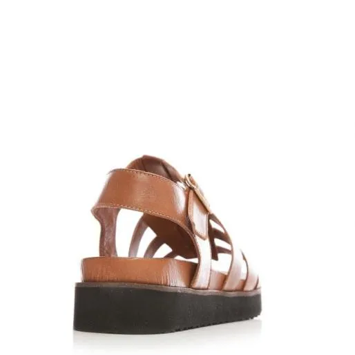 Shipahoy Tan Leather Women Moda In Pelle Flat Sandals Shipahoy Tan Leather Women Moda In Pelle Flat Sandals