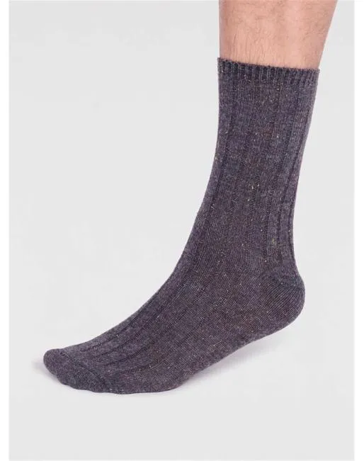 Socks Mens Hotter Aaron Ribbed Wool Blend Fleck Socks Grey Marle