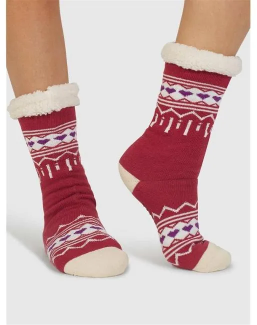 Socks Women Hotter Ilah Fair Isle Slipper Socks Radish Pink