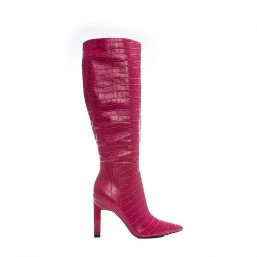 Stevie Pink Patent Mocc Croc Women Moda In Pelle Knee High Boots