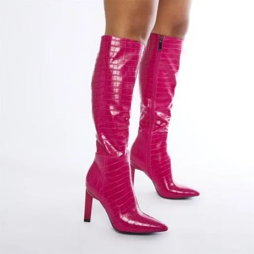 Stevie Pink Patent Mocc Croc Women Moda In Pelle Knee High Boots Stevie Pink Patent Mocc Croc Women Moda In Pelle Knee High Boots