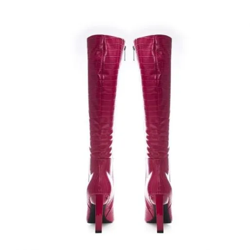 Stevie Pink Patent Mocc Croc Women Moda In Pelle Knee High Boots Stevie Pink Patent Mocc Croc Women Moda In Pelle Knee High Boots