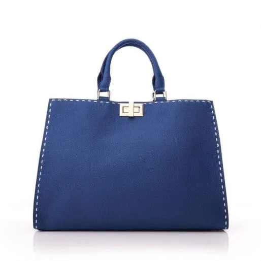 Sunshine Tote Blue Leather Women Moda In Pelle Tote Bags