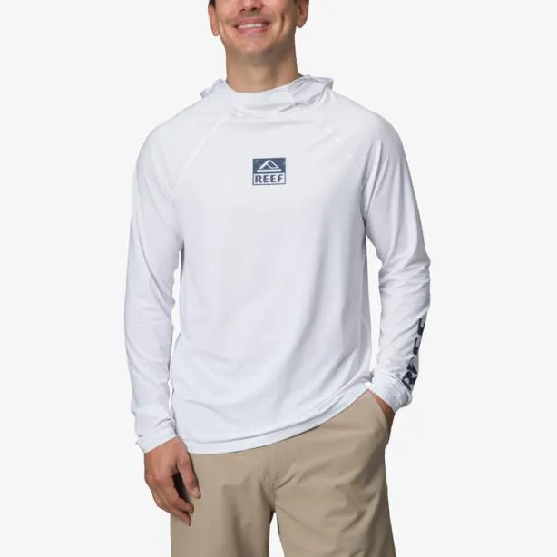 Surf Shirts Men REEF Wellie Too Long Sleeve Hooded Surf Shirt 50 UPF Bright White