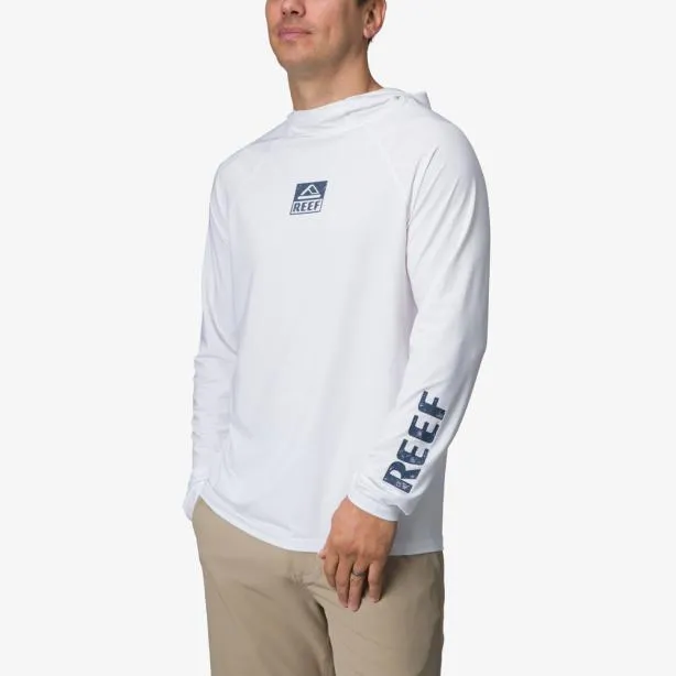 Surf Shirts Men REEF Wellie Too Long Sleeve Hooded Surf Shirt 50 UPF Bright White