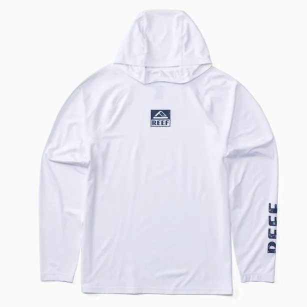 Surf Shirts Men REEF Wellie Too Long Sleeve Hooded Surf Shirt 50 UPF Bright White