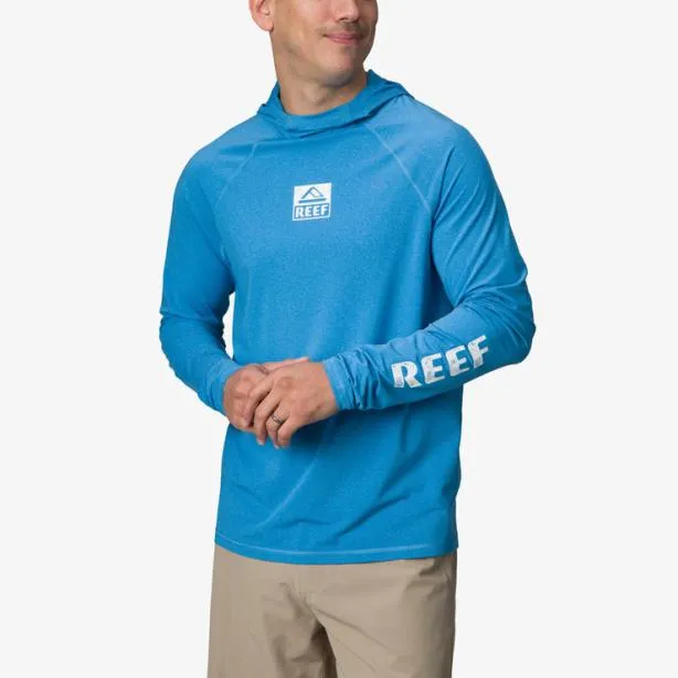 Surf Shirts Men REEF Wellie Too Long Sleeve Hooded Surf Shirt 50 UPF Brilliant Blue