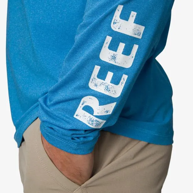 Surf Shirts Men REEF Wellie Too Long Sleeve Hooded Surf Shirt 50 UPF Brilliant Blue