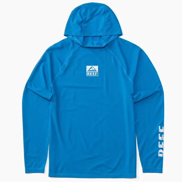 Surf Shirts Men REEF Wellie Too Long Sleeve Hooded Surf Shirt 50 UPF Brilliant Blue